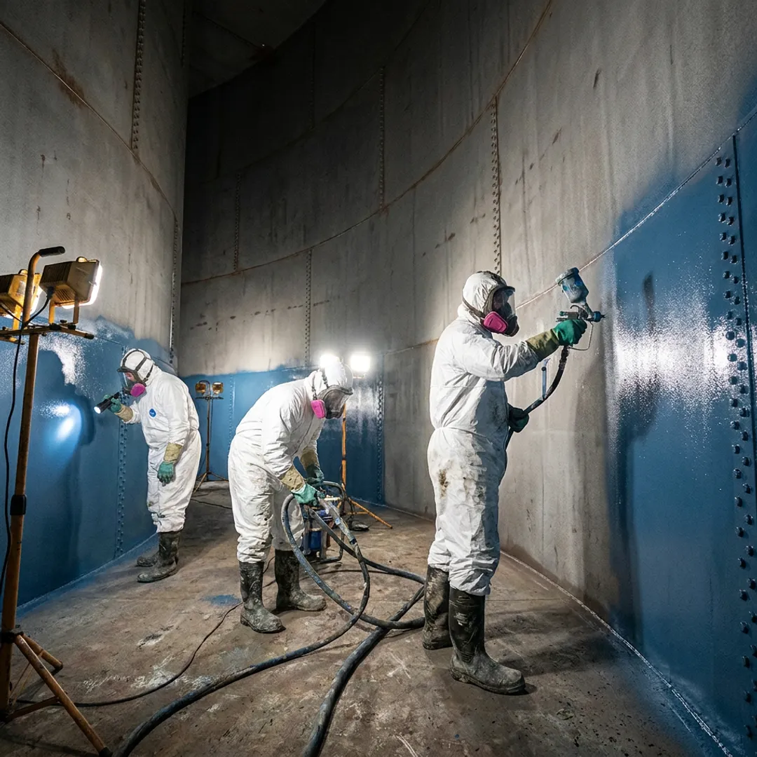 Epoxy coating & relining for bolted storage tanks