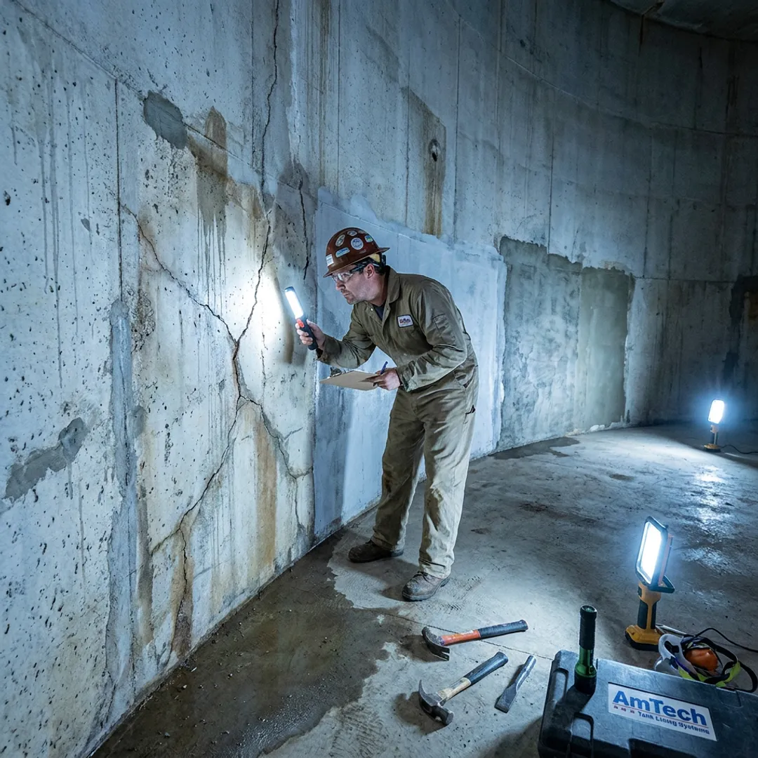 Concrete tank relining process inspection