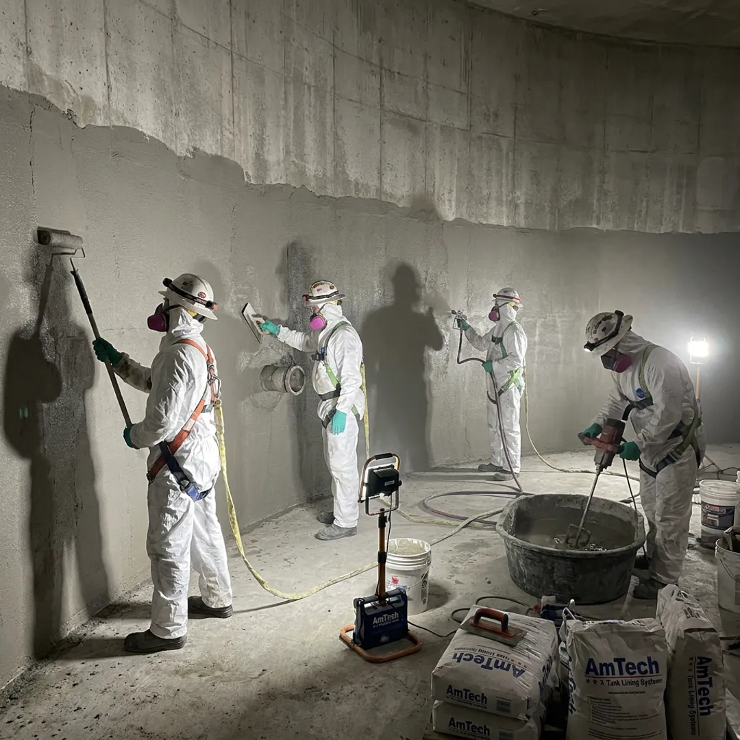 Concrete fire suppression tank relining — crack repair and rebar corrosion prevention