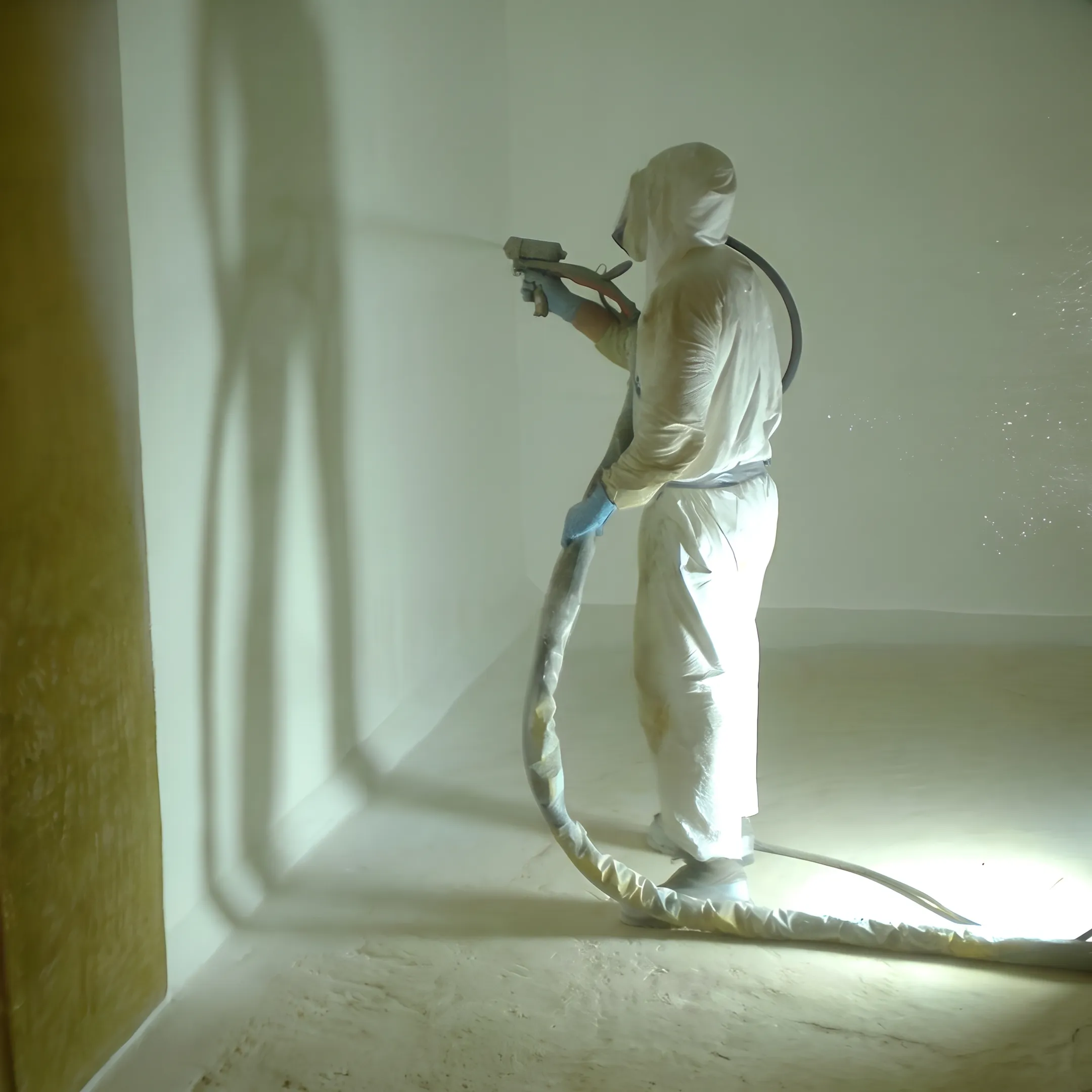 Technicians applying protective lining inside a fire suppression water tank
