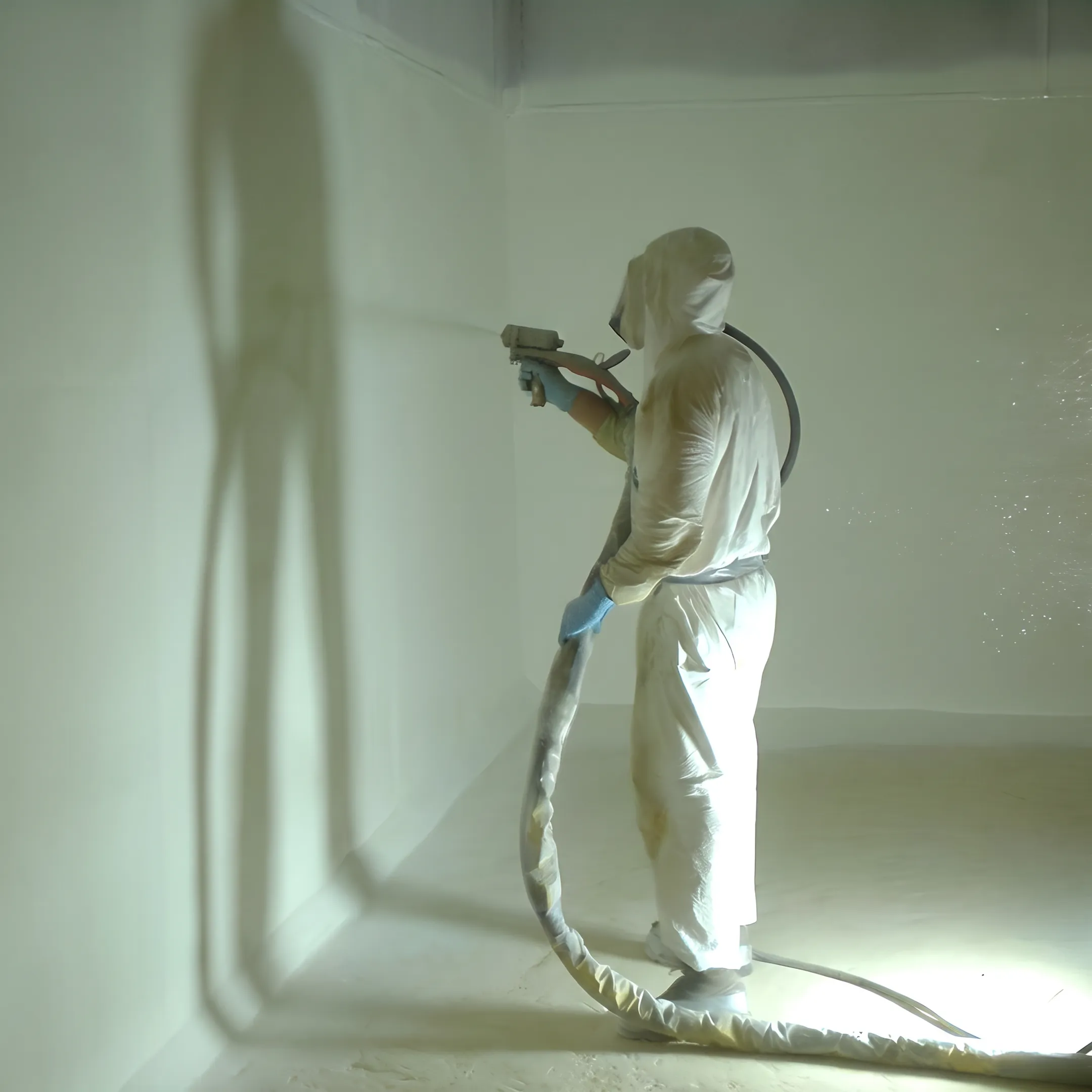Technicians applying protective lining inside a fire suppression water tank