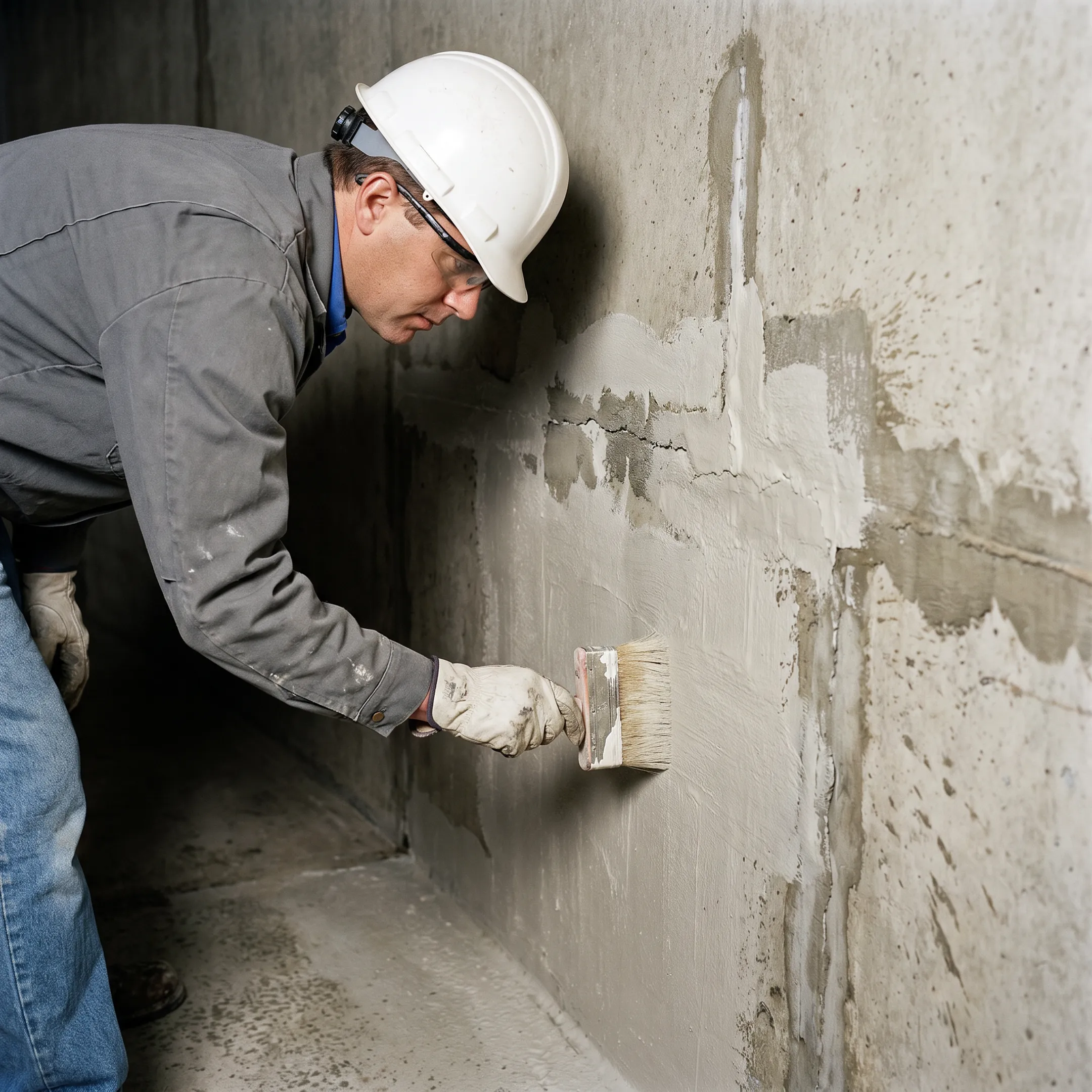 Waterproofing material applied to concrete tank walls