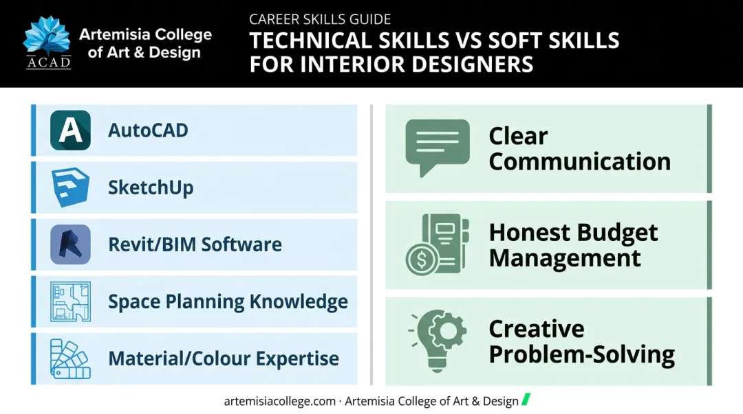 Technical skills versus soft skills comparison for interior designers