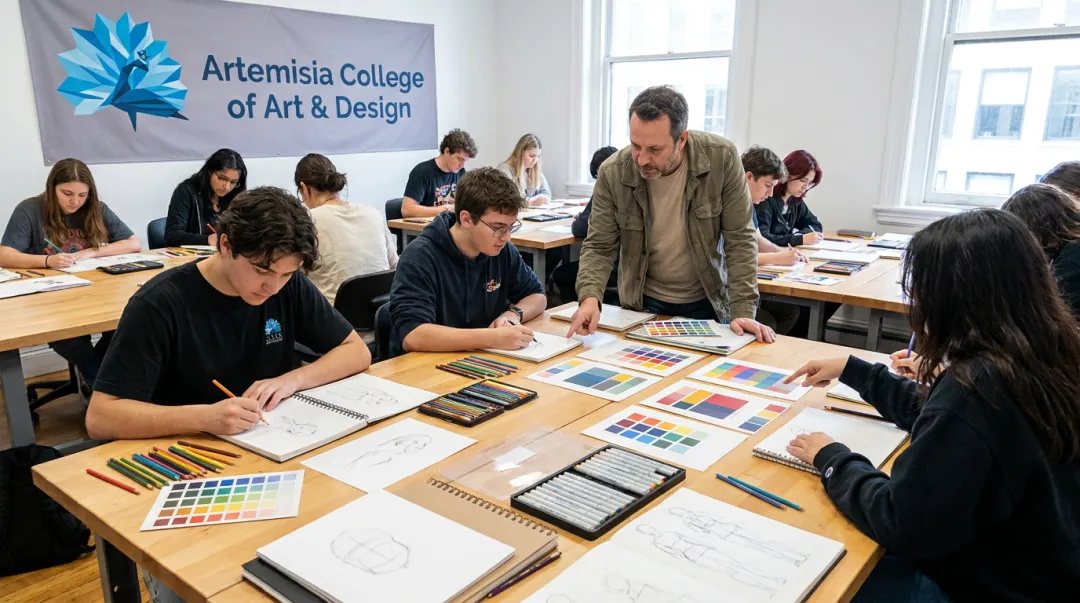 Artemisia College design students working on Fine Arts foundation projects