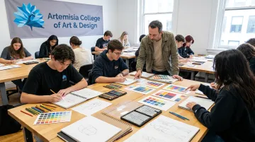 Artemisia College design students working on Fine Arts foundation projects
