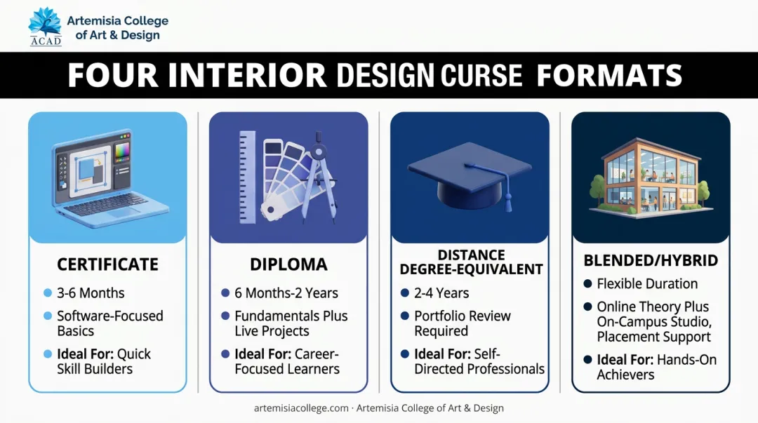 Certificate diploma degree blended course types comparison infographic