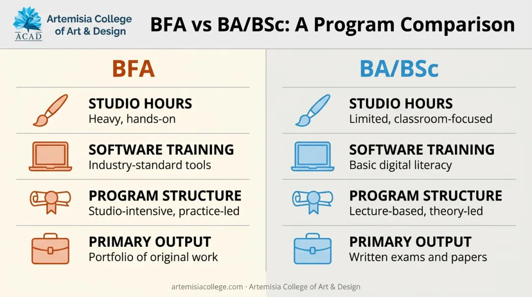 BFA versus BA BSc animation degree comparison across four key aspects