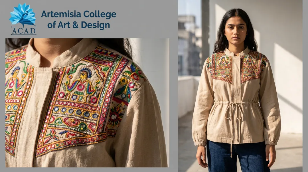 Hand-embroidered streetwear jacket portfolio piece with craft details