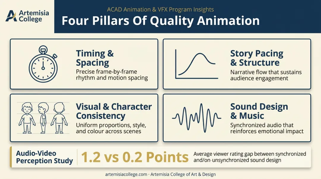 Four key factors determining animated film quality timing pacing consistency sound