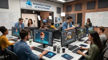 Artemisia College students animating in ACAD Studios production facility