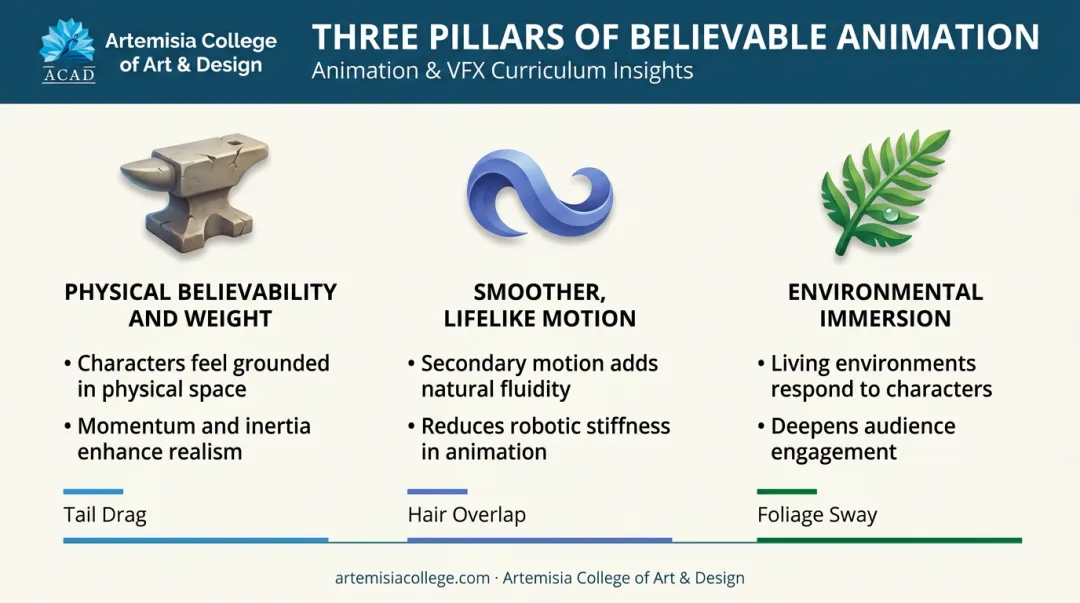 Three key advantages of secondary motion in animation comparison chart