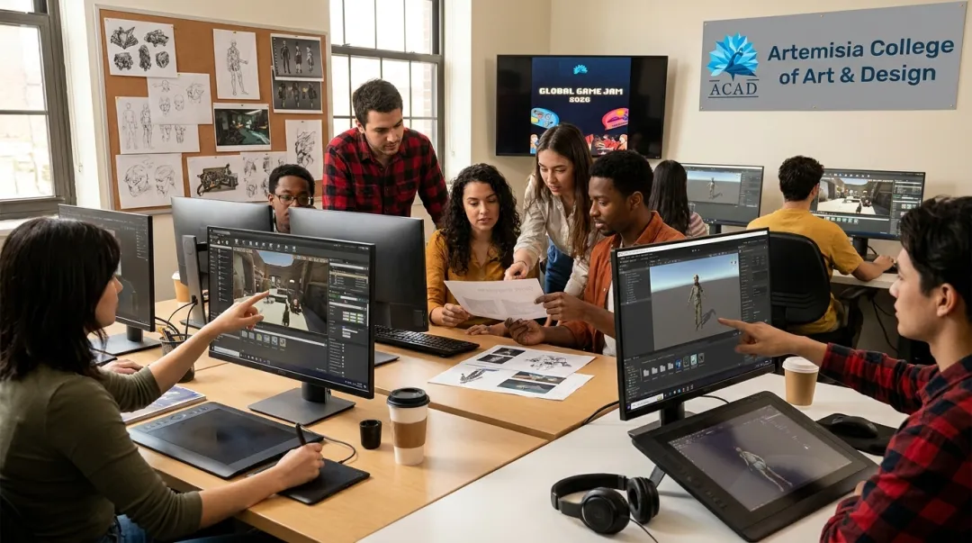 Artemisia College Game Design students collaborating on Unreal Engine projects