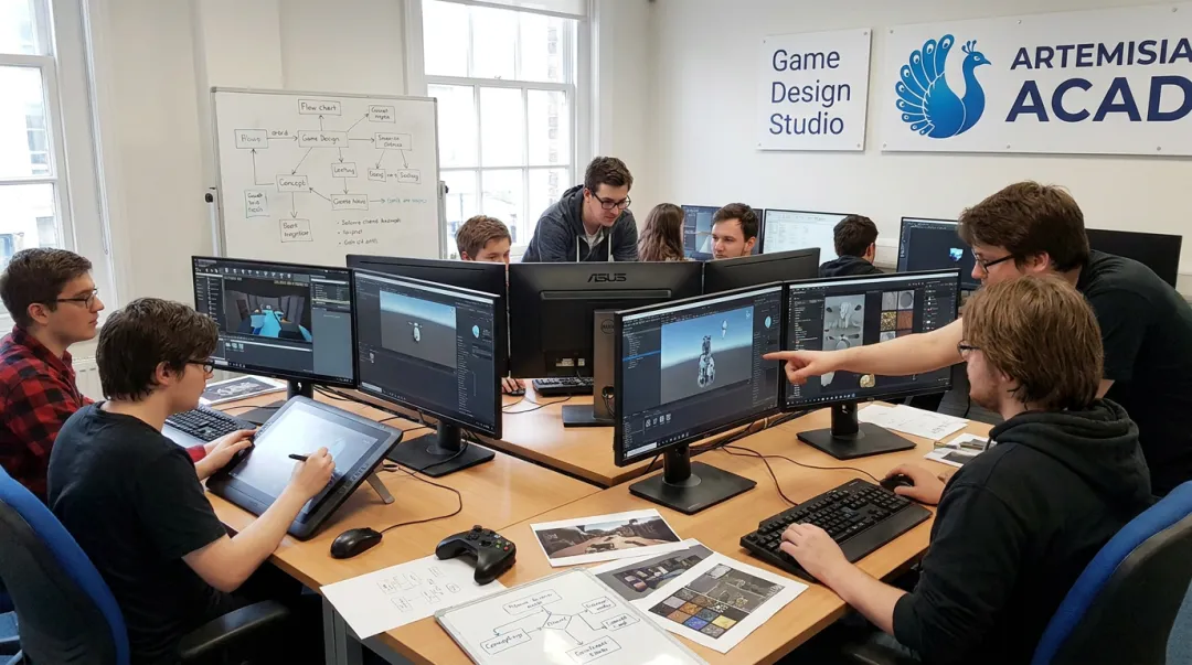 Artemisia College Game Design students training in physical game studio