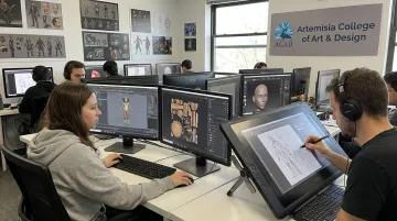 Artemisia College animation students training with industry-standard software tools