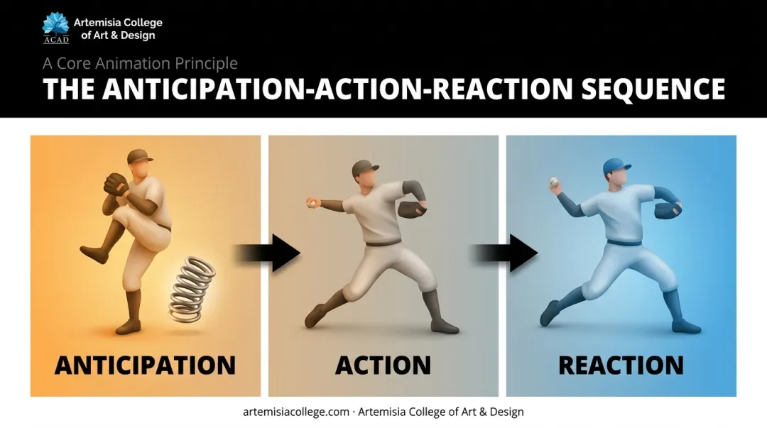 Baseball pitcher wind-up illustrating anticipation action reaction animation sequence