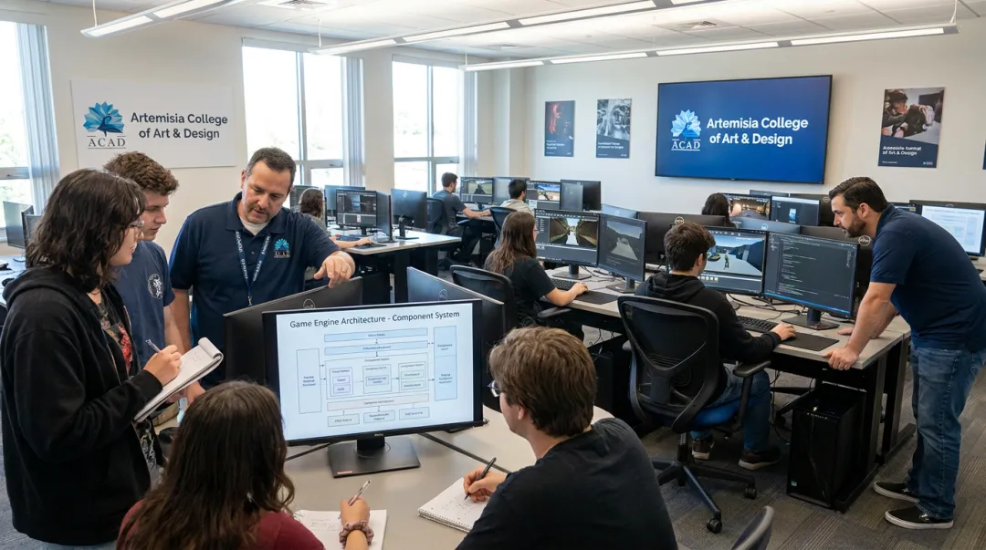 Artemisia College Game Design students learning engine architecture and Unreal Engine