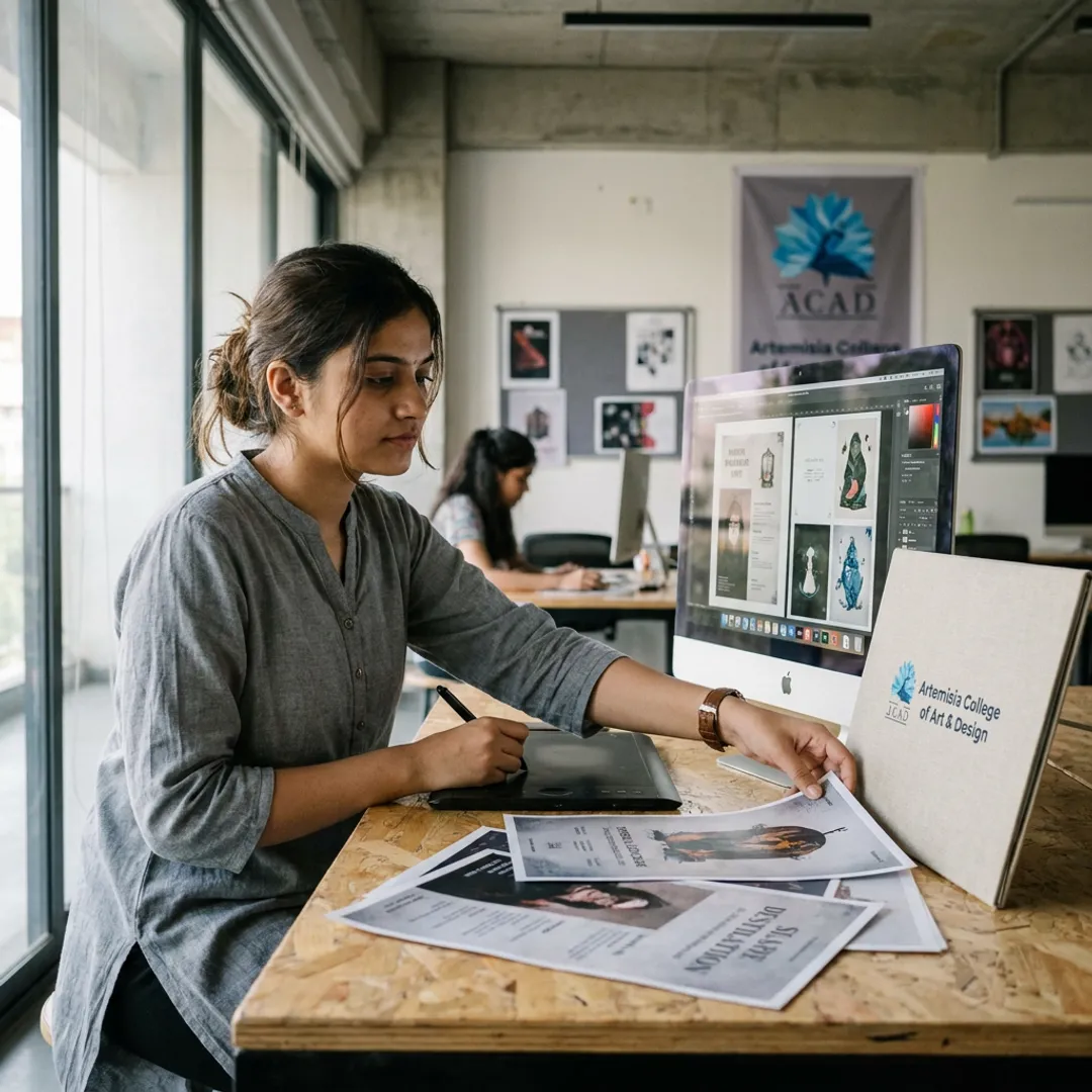 Student developing a graphic design project