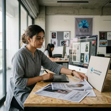 Student developing a graphic design project