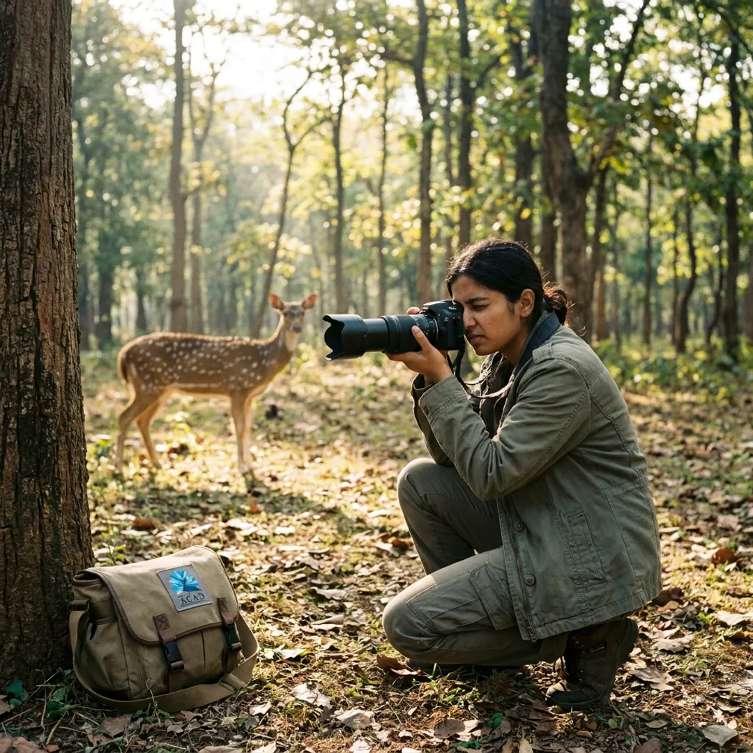 Wildlife photographer capturing an animal in nature