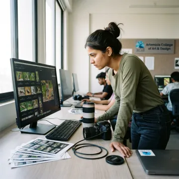 Student editing wildlife photographs on a computer
