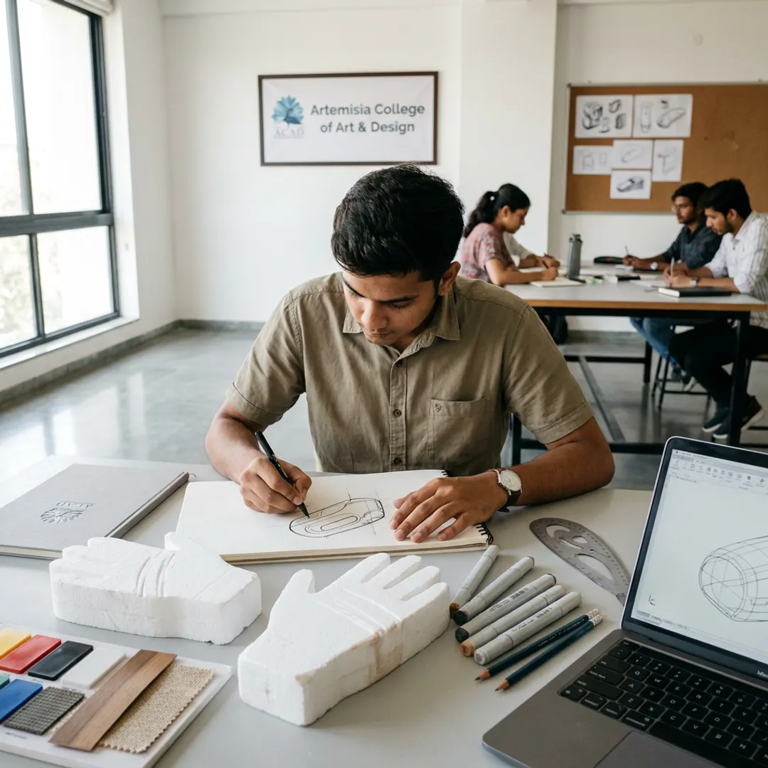 Industrial design student developing a product prototype