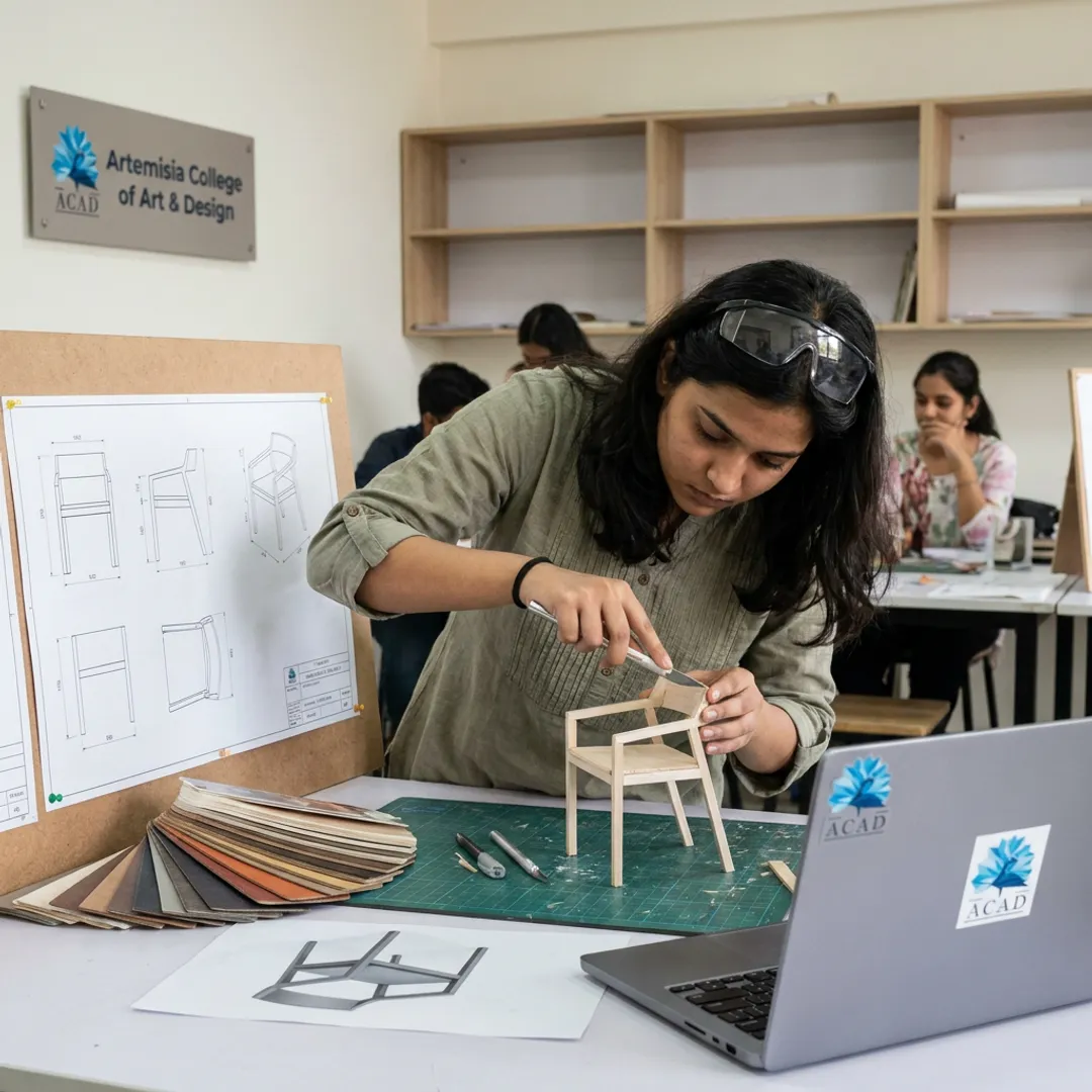 Furniture design student creating a chair model