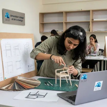 Furniture design student creating a chair model