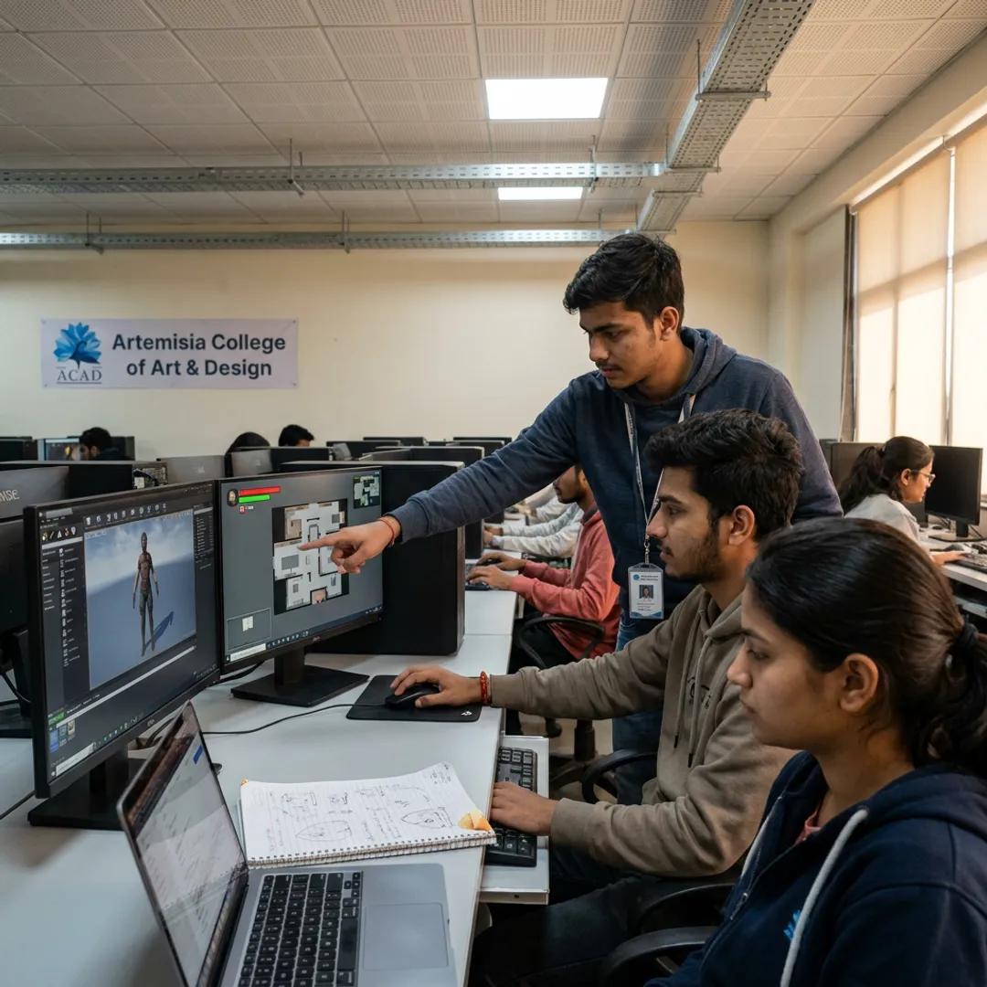 Game design students developing a playable prototype