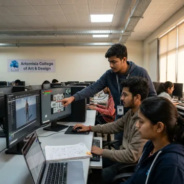 Game design students developing a playable prototype