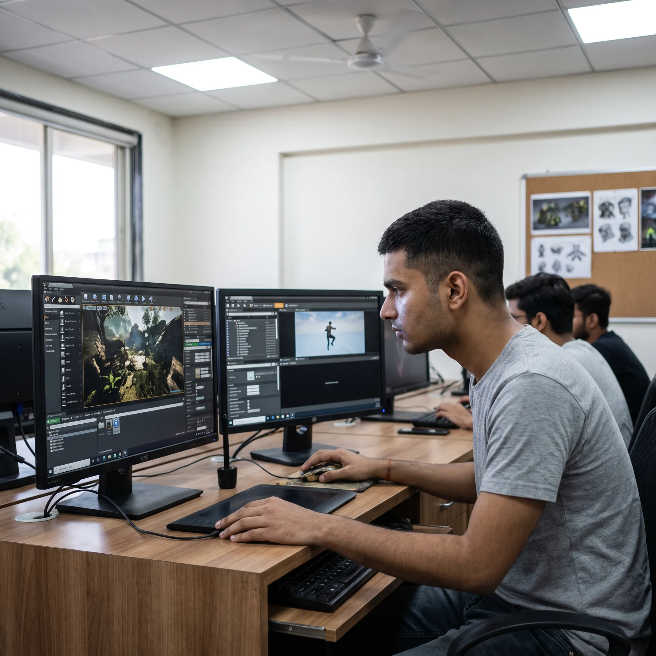 Game design student creating a playable game prototype