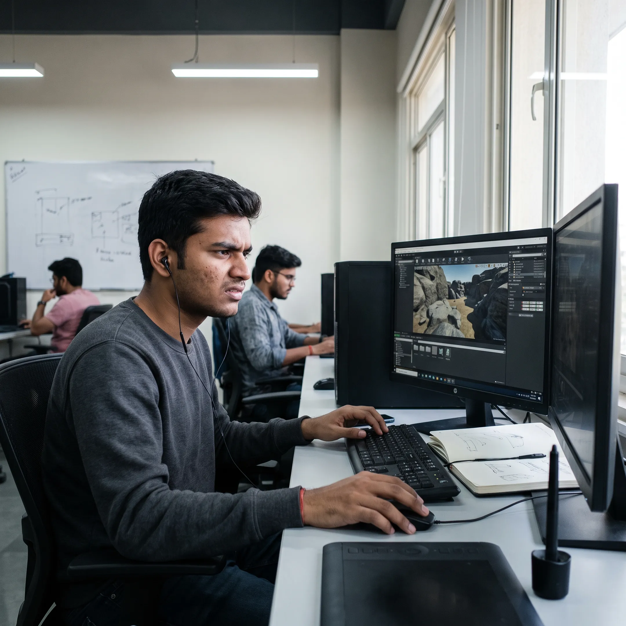 Game design student building a playable environment with Unreal Engine