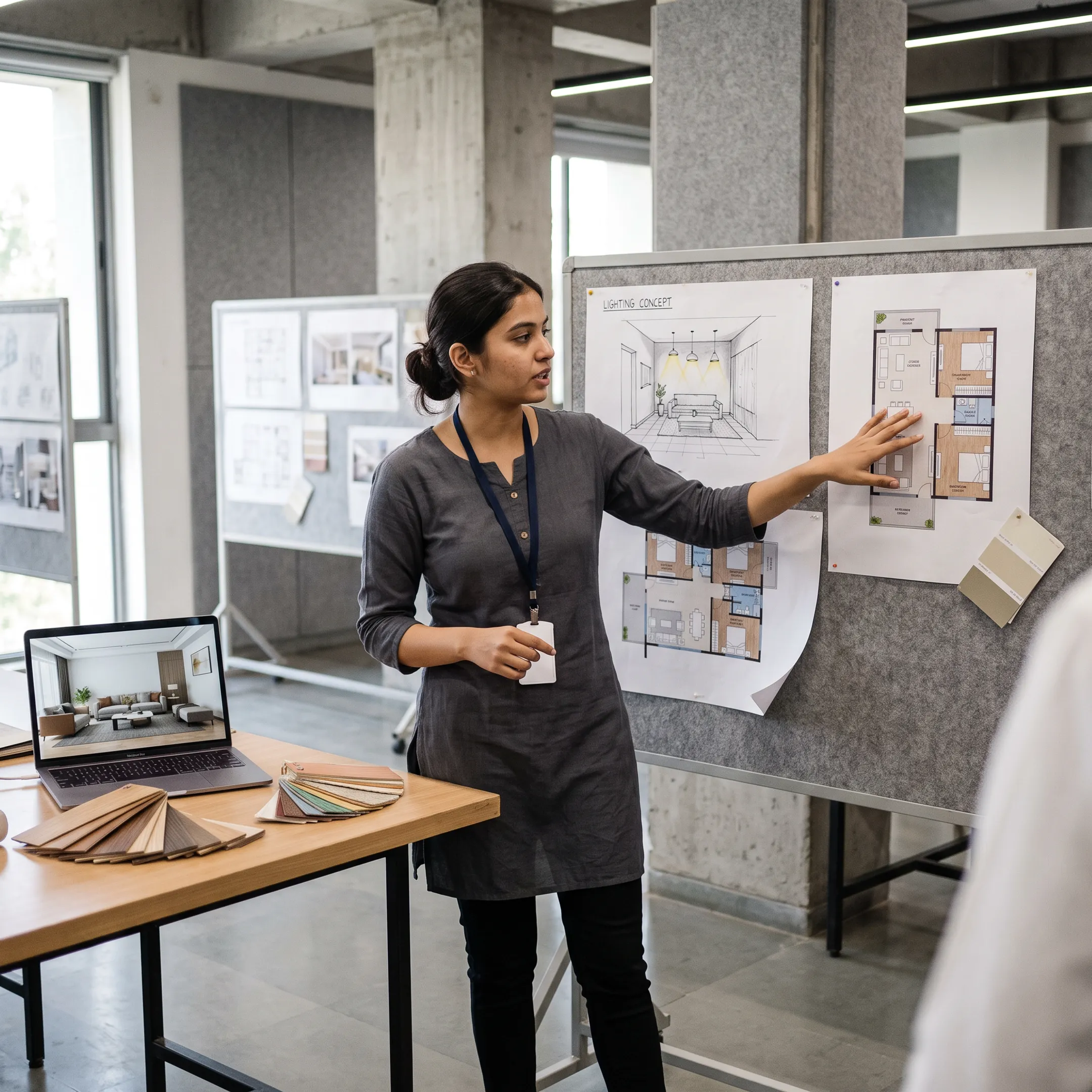 Interior design student presenting a residential design project
