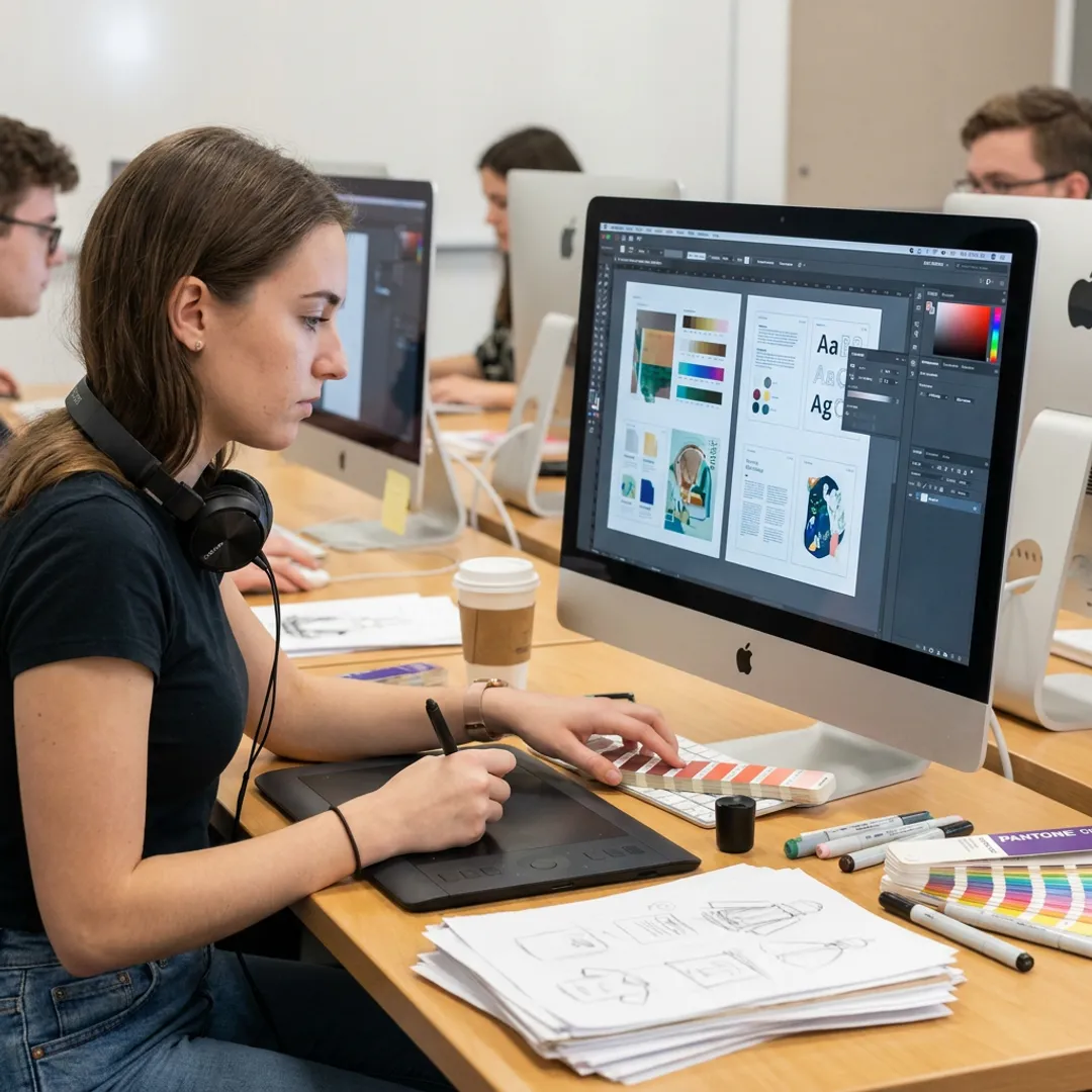 Student developing a digital design portfolio