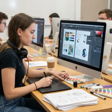 Student developing a digital design portfolio