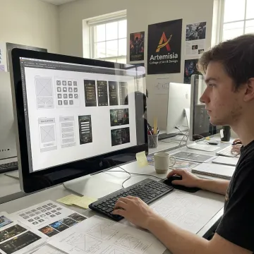 Designer creating an interactive game interface