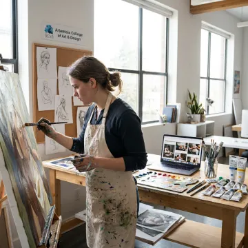 Student refining artwork in a visual arts studio