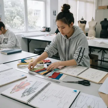 Fashion student preparing a design portfolio