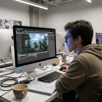 Student creating a 3D game environment