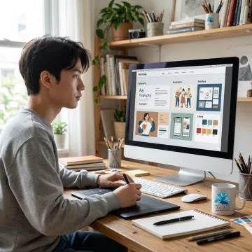 Design student reviewing a digital portfolio