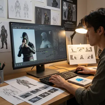 3D animation student working in a studio