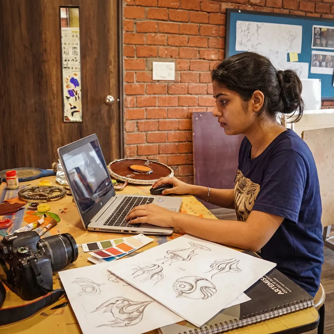 Student creating a digital creative portfolio