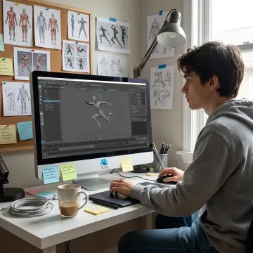 Student animating a dynamic 3D character