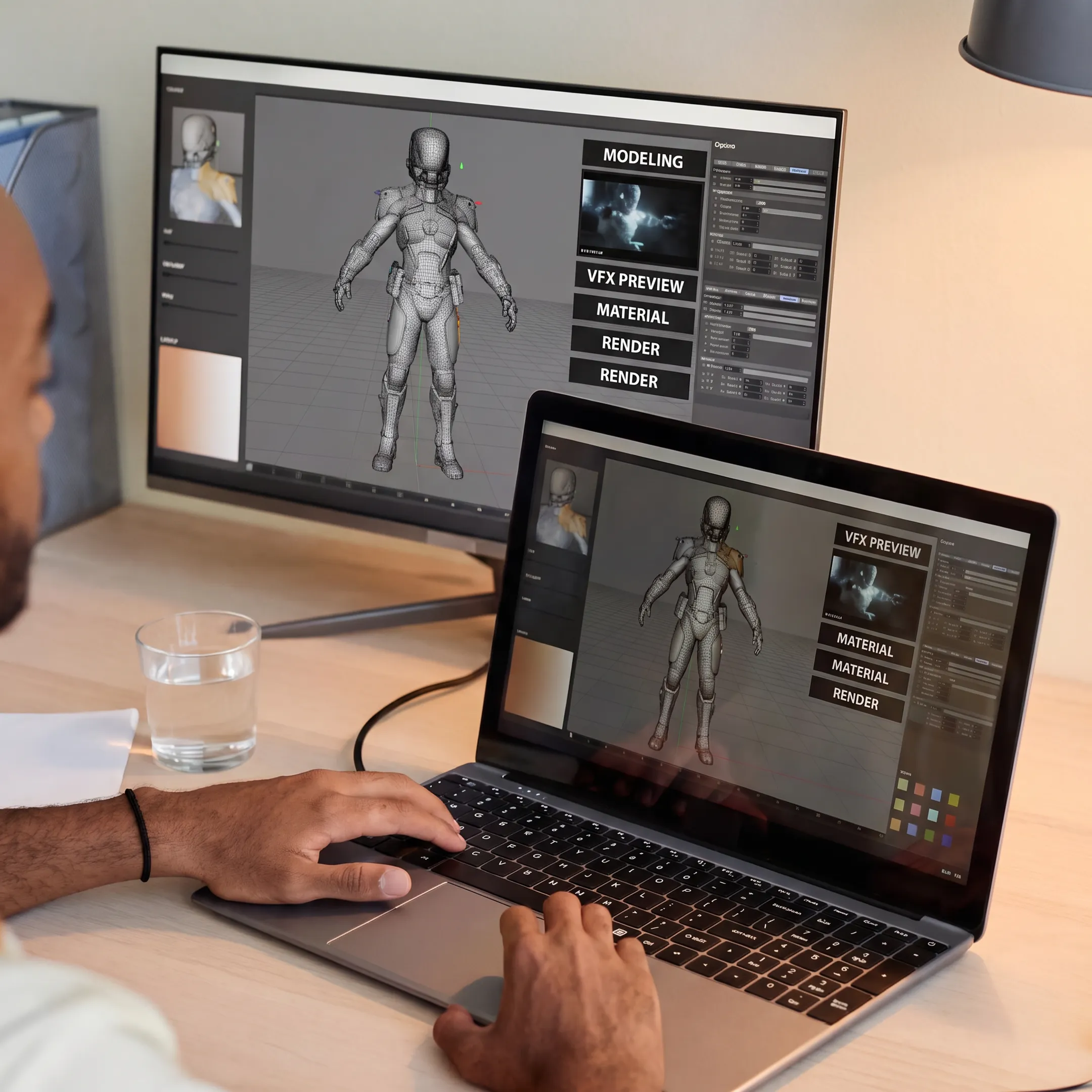 Animation student developing a digital character project