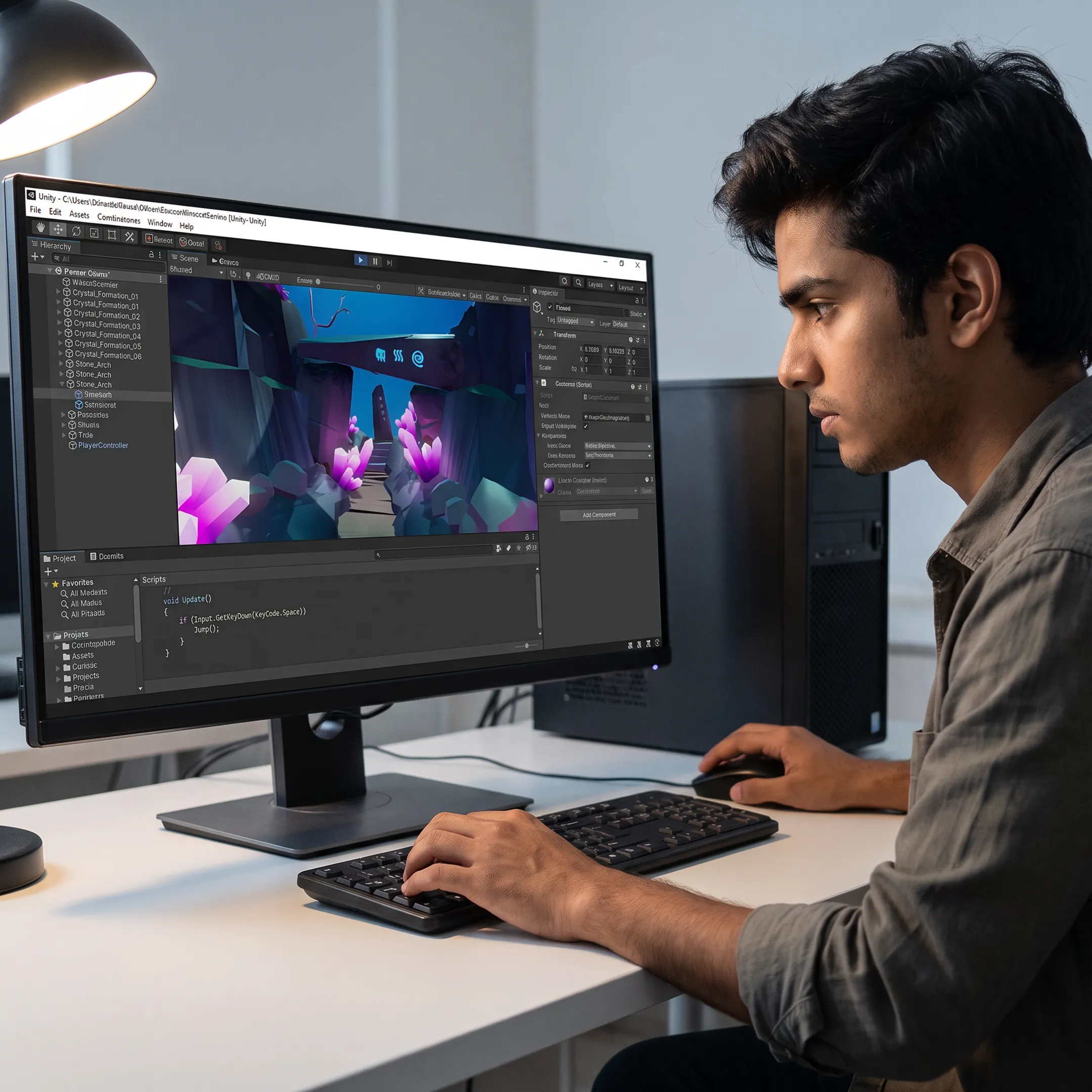 Game design student building a Unity prototype