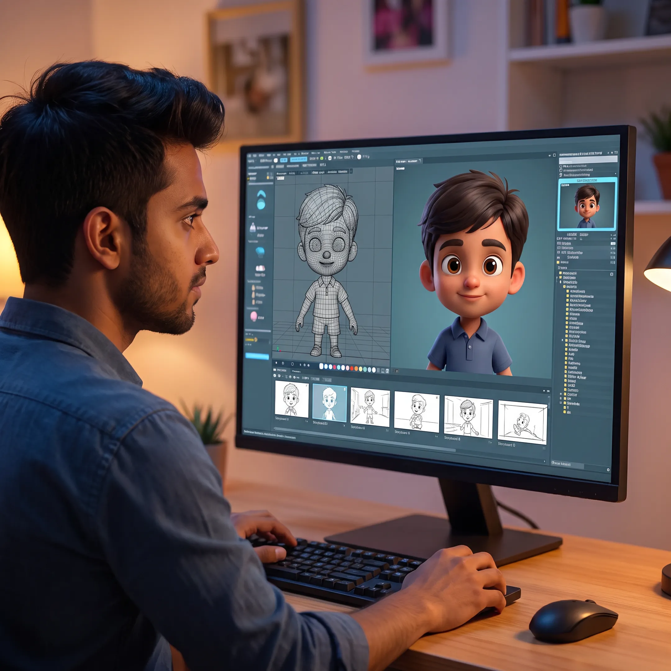 Students creating 2D and 3D animation projects in a VFX and animation studio
