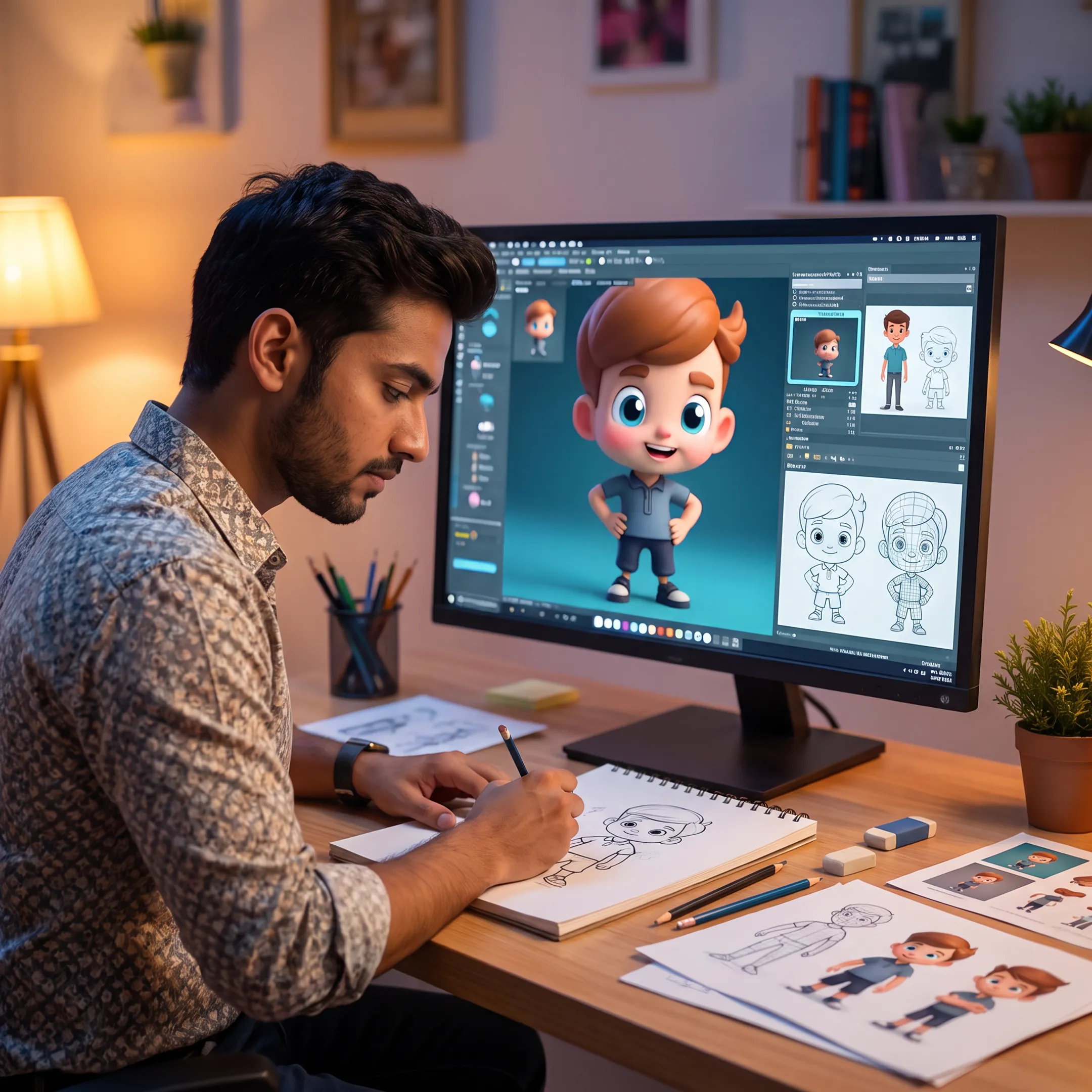 Animation students developing 2D and 3D artwork in a creative college studio