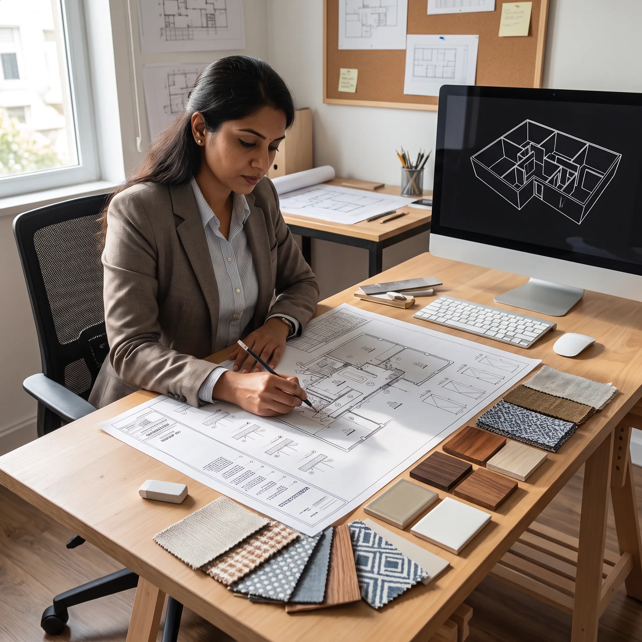 Interior design student creating a detailed residential floor plan
