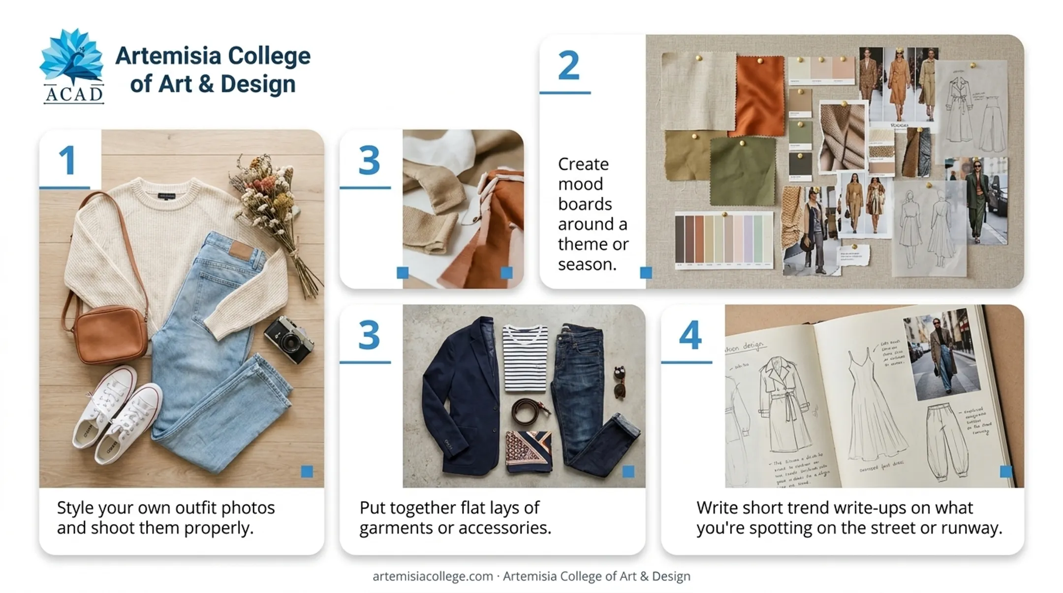 Handmade mood board and flat lay portfolio pieces for beginners