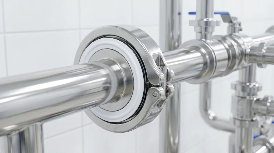 Sanitary PTFE envelope gasket tri-clamp connection used in pharmaceutical bioprocessing