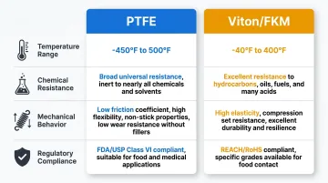 PTFE versus Viton gasket specifications side-by-side comparison infographic